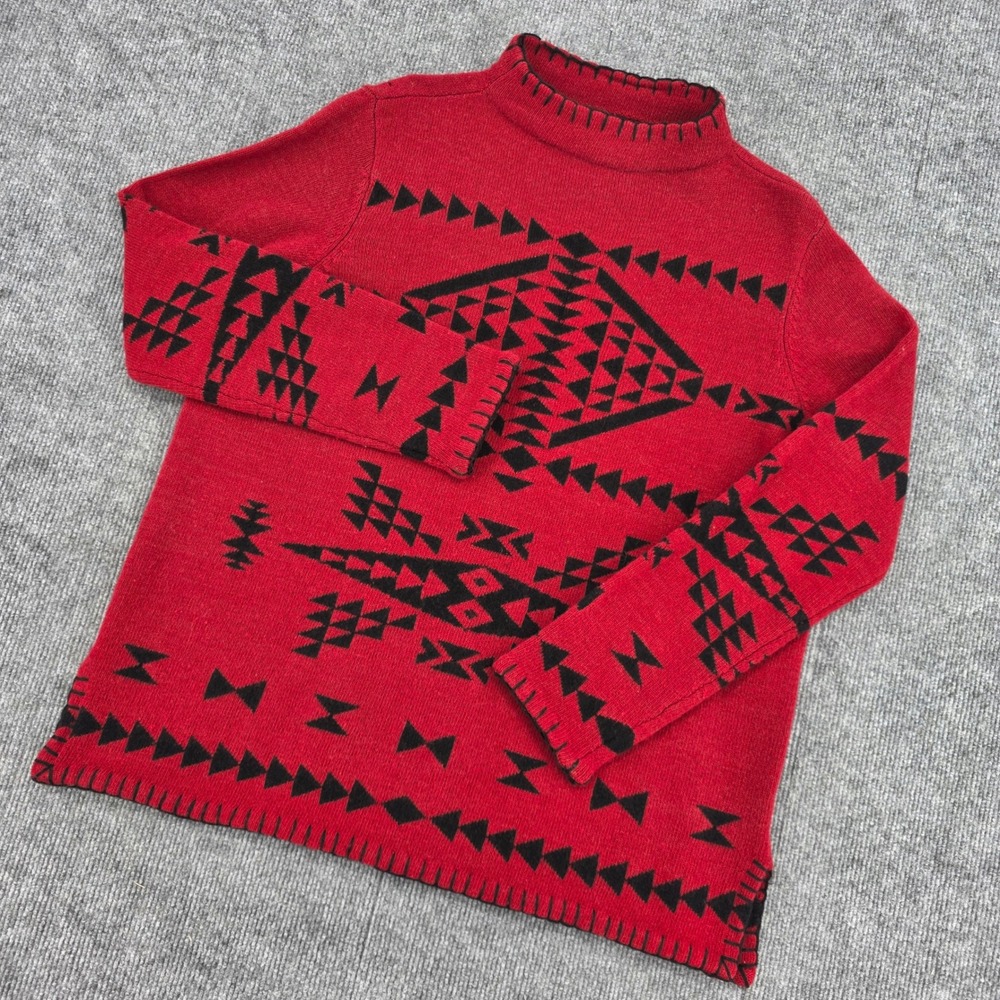 Lauren Ralph Lauren Petite Red Lambswool Southwestern Mock Neck Sweater PM